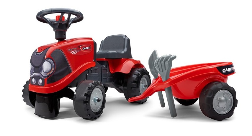Case IH Tractor, Push Ride-on Toy with Trailer, Rake and Shovel, Horn and Stickers, For Toddlers Ages 1+ FA238C