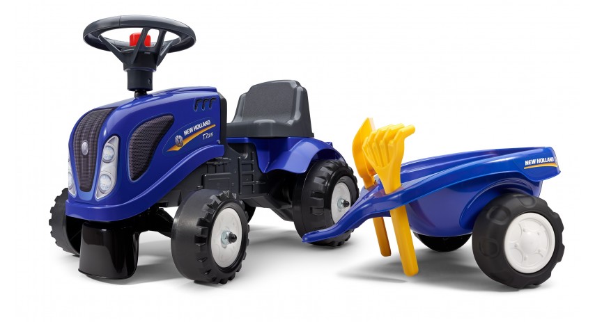 New Holland Toddler Tractor with trailer, Rake and Shovel,  2 sets of stickers, Ride-on and Push-along +12 months FA280C