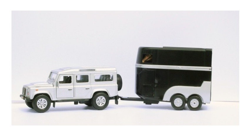 Land Rover Defender with horse trailer and 2 horses