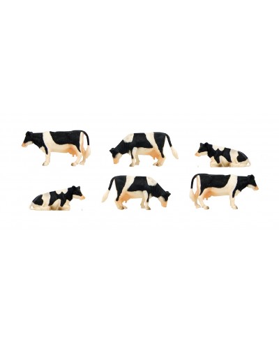 Kids Globe 1:32 Scale Black & White Cows Laying and Standing 6 pieces KG570009