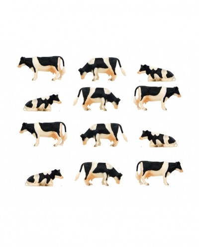Kids Globe 1:32 Scale Black & White Cows Laying and Standing 12 pieces KG571929