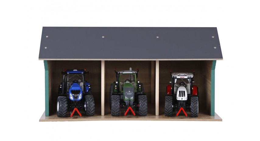 Wooden Farm shed Toy for 3 tractors in 1:32 scale