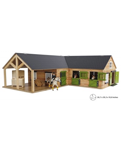 Kids Globe 1:24 Scale Wooden Horse stable with 4 boxes, storage and wash box KG610211
