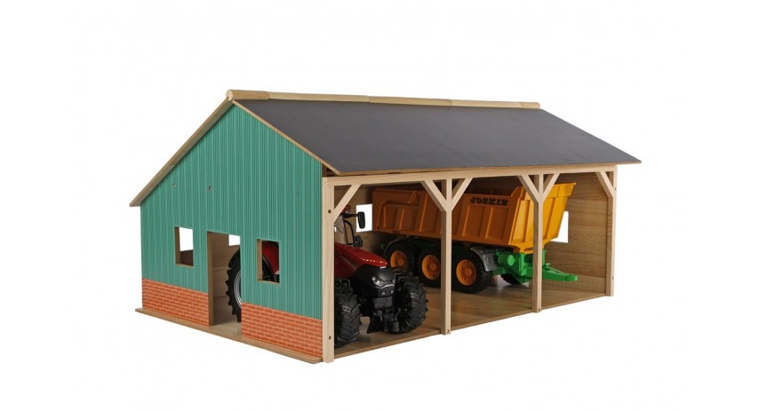 Kids Globe 1:16 Scale Wooden Farm shed Toy for 3 tractors with Hayloft KG610340