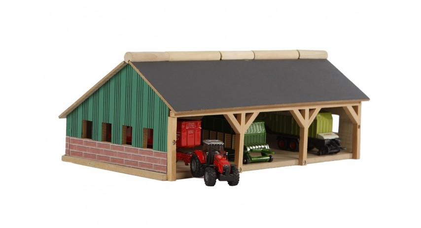 Kids Globe 1:87 Scale Wooden Farm shed Toy for 3 tractors KG610491
