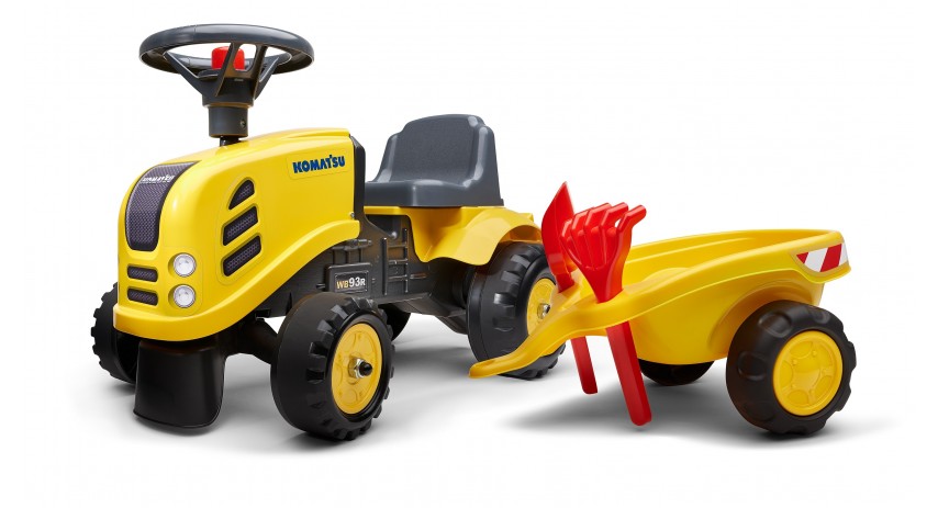Falk Komatsu Tractor with trailer, Rake and Shovel,  2 sets of stickers, Ride-on and Push-along +1.5 years FA286C