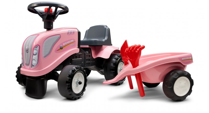 Falk New Holland Girly" Tractor with trailer, Rake and Shovel,  2 sets of stickers, Ride-on and Push-along +1.5 years FA288C"
