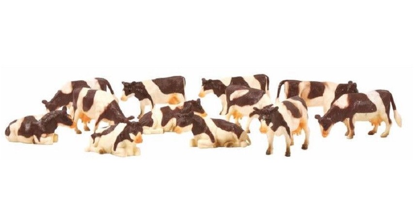 Kids Globe 1:32 Scale Brown & White Cows Laying and Standing 12 pieces KG571968