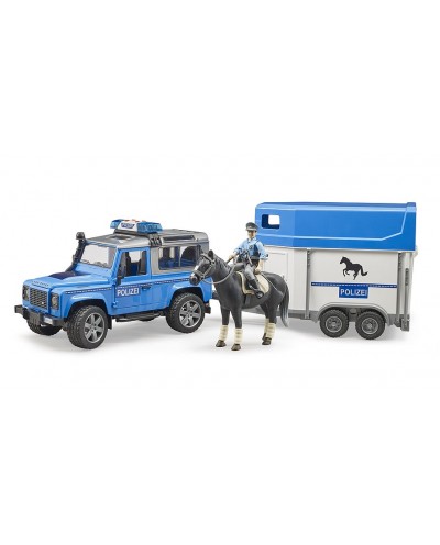 Bruder Toys 02588 Land Rover Police w horse trailer and police man scale 1/16