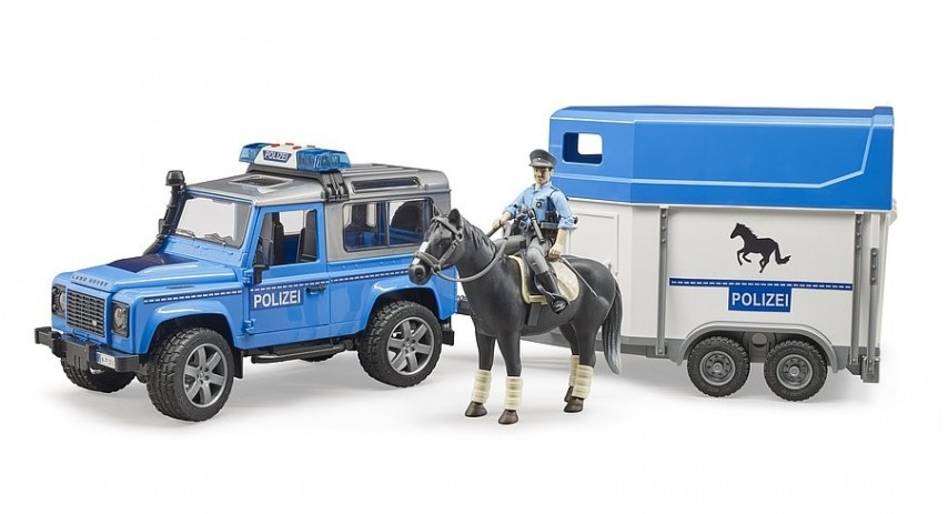 Bruder Toys 02588 Land Rover Police w horse trailer and police man scale  1/16 - Toys and Hobbies 4 All