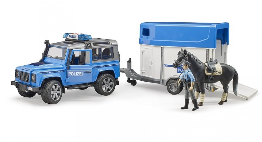 Bruder Toys 02588 Land Rover Police w horse trailer and police man scale  1/16 - Toys and Hobbies 4 All