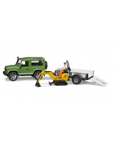 Bruder Toys 02593 Land Rover Defender with trailer, CAT and man scale 1/16