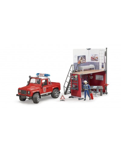 Bruder Toys 62701 Bworld Firestation w Land Rofer, Fireman and accessories scale 1/16