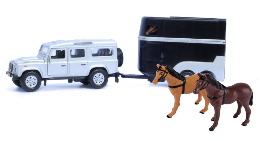 Land Rover Defender with horse trailer and 2 horses