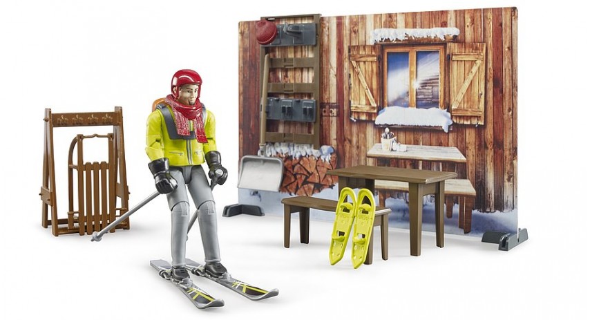 bworld mountain hut with snowmobil and figure