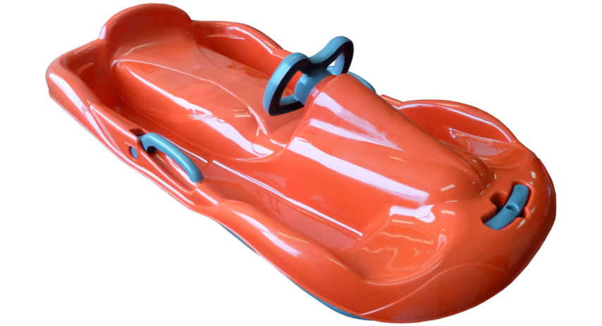 Kid snow sled with steering wheel - red