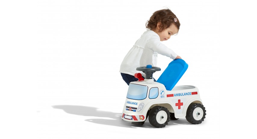 Falk Ambulance Vehicle with opening seat and steering wheel with a horn, Ride-on and Push-along +1.5 years FA701