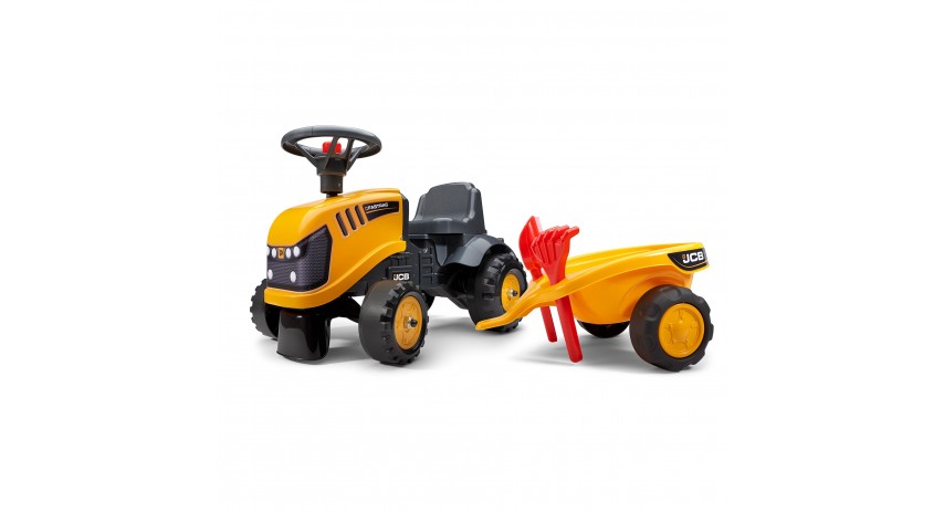 JCB Tractor Push Ride-on Toy with Trailer, Rake and Shovel, Horn & Stickers, for Toddler Ages 1+ FA215C