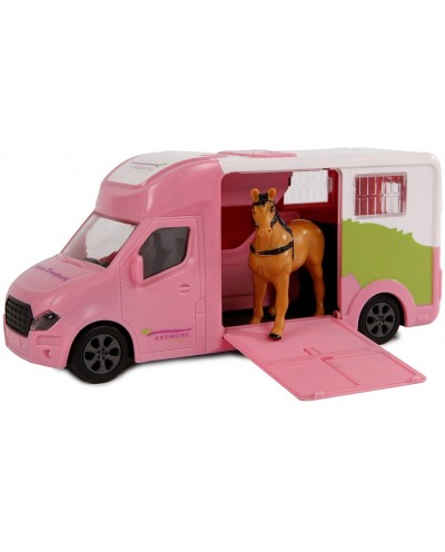 Kids Globe 1:32 Scale Anemone horse truck with one horse die cast pull back with light & sound - PINK KG510212