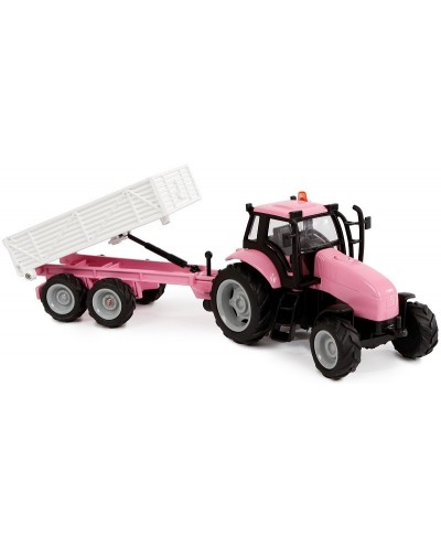 Kids Globe Pink tractor with trailer and sound