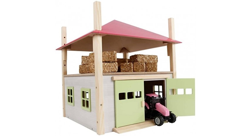 Kids Globe 1:32 Scale Hay Barn with Loft and Heigh adjustable roof - Pink KG610085