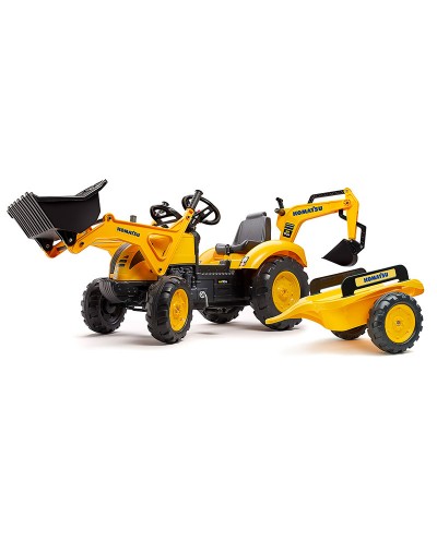 Komatsu WB93R Pedal Backhoe Ride-on Toy with Front Loader, Rear Excavator and Trailer, Construction Toy for Kids ages 3+ FA2086Y