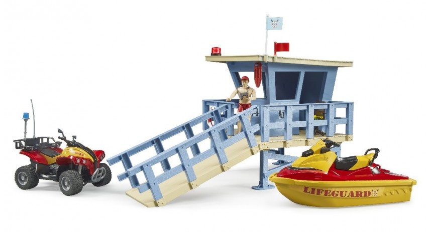 Bruder Toys 62780 bworld Life Guard Station with quad and Personal Water Craft