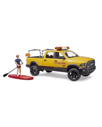 Bruder Toys 02506 RAM 2500 Power Wagon Life Guard with figure - Stand Up Paddle and Light & Sound Module Scale 1:16