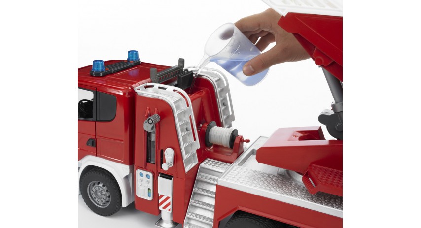 Bruder Toys 03590 Scania R-Series Fire engine with slewing ladder - waterpump + Light & Sound Module Scale 1:16