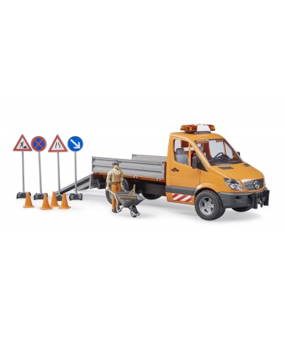Bruder Toys 02537 Mercedes Benz Sprinter pickup with character and road work accessories