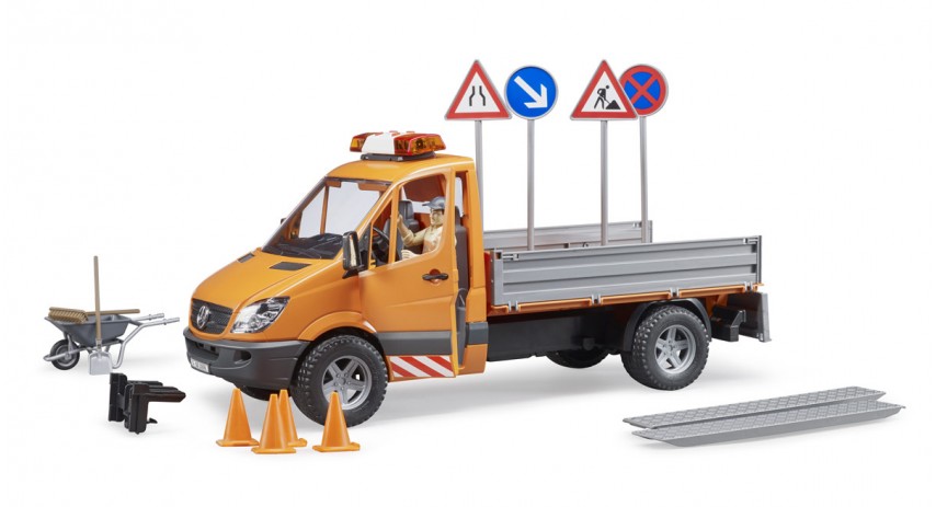 Bruder Toys 02537 Mercedes Benz Sprinter pickup with character and road work accessories