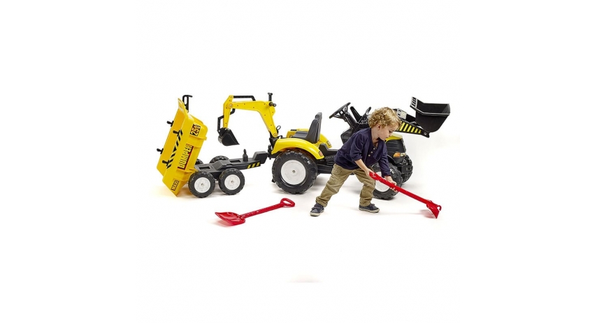 Falk Pedal Loader constructor backhoe with excavator, Maxi tilt trailer, helmet, shovel and rake +3 years FA1000WH