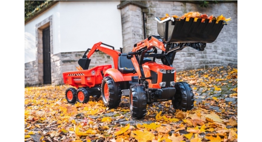 Falk Kubota M135GX Pedal backhoe Loader with Front Loader, Rear Excavator and Maxi Tilt trailer, Ride-on +3 years FA2090W