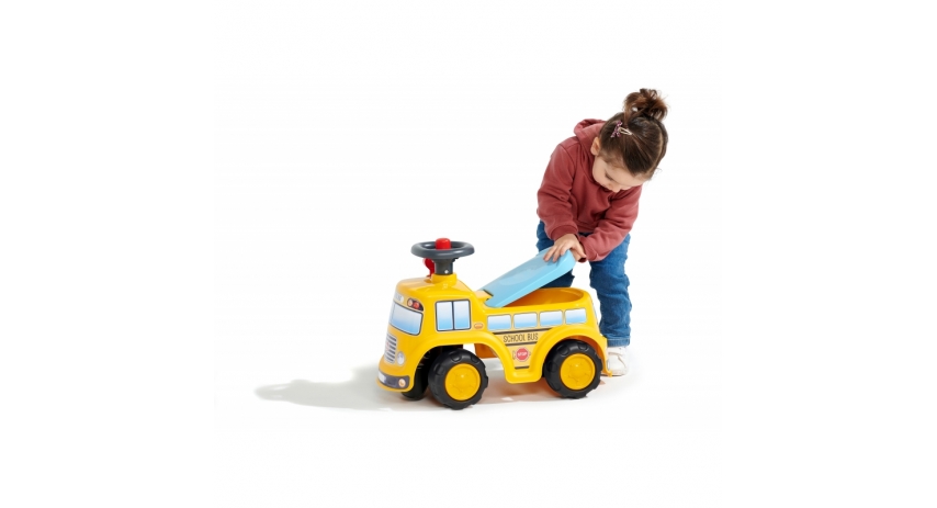 Falk Yellow School Bus, Ride-on and Push-along Vehicle Toy, with opening seat, and Steering wheel with a horn, +1.5 years FA704