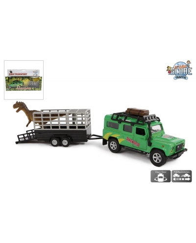 Kids Globe 1:32 Scale Diecast Land Rover Defender with Trailer and One Dinosaur KG520178