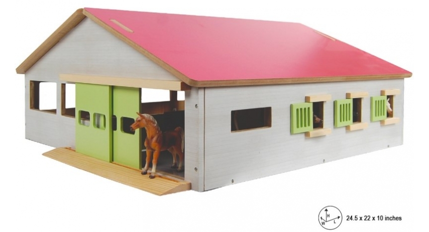 Kids Globe 1:32 Scale Wooden Horse stable Toy With 3 Stalls and Indoor Arena KG610271