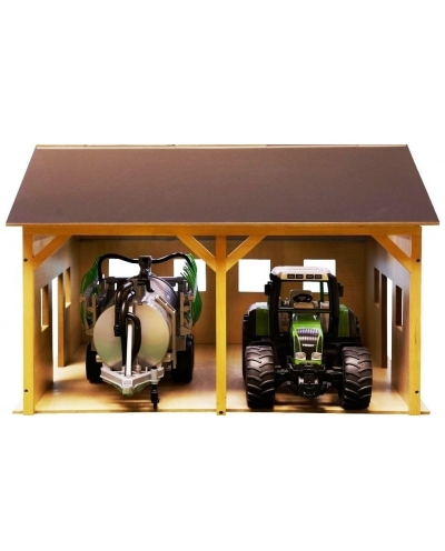 Kids Globe 1:16 scale Wooden Farm Shed Toy For 2 Tractors KG610338