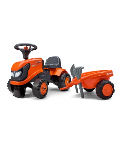 Kubota Tractor, Push Ride-on Toy, with Trailer, Rake and Shovel, Horn and Stickers, For Toddlers Ages 1+ FA260C
