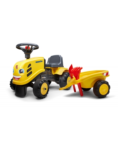 Komatsu Tractor Toddler Push Ride-on Toy with Trailer, Rake and Shovel, Horn & Stickers for Kids ages 1+FA286C