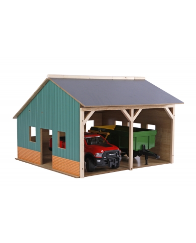 Kids Globe 1:16 scale Wooden Farm Shed Toy For 2 Tractors with Hayloft KG610338