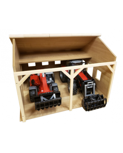 Kids Globe 1:16 scale Wooden Farm Shed Toy For 2 Tractors with Hayloft KG610338