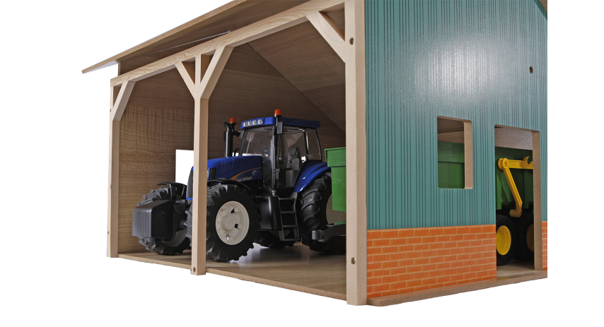 Kids Globe 1:16 scale Wooden Farm Shed Toy For 2 Tractors with Hayloft KG610338