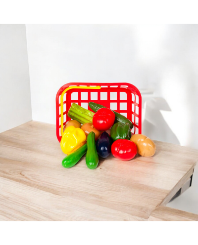 Basket of 12 Assorted Vegetables Pretend Food Playset for Toddlers and Kids Ages 2+,  Educational Toy Set with Basket LAP53832