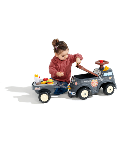 Food Truck Vehicle Toy, with Barbecue Trailer and Chief cook accessories, Push Ride-on Toy for Toddler +1 year FA707C