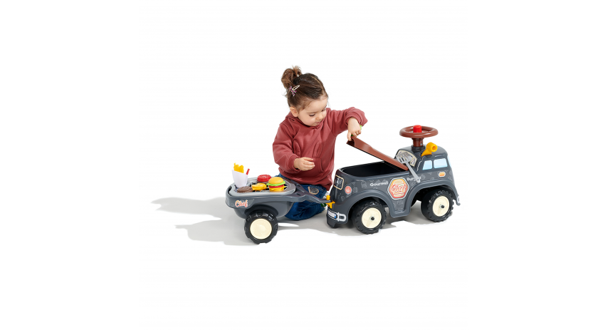 Food Truck Vehicle Toy, with Barbecue Trailer and Chief cook accessories, Push Ride-on Toy for Toddler +1 year FA707C