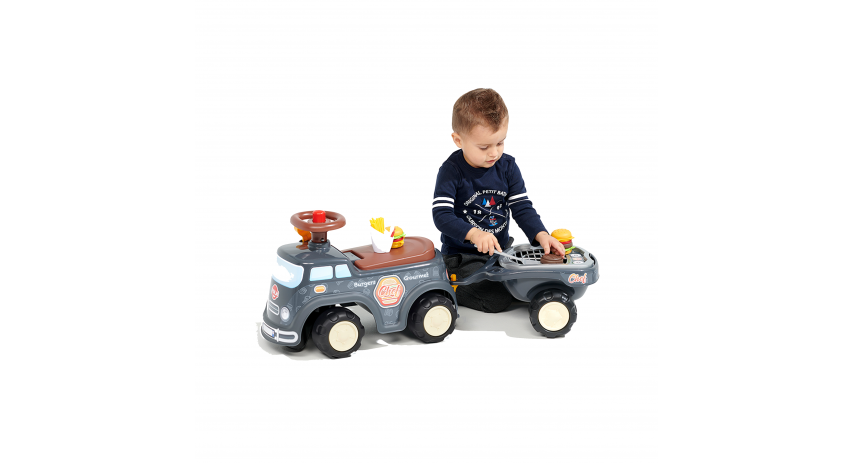 Food Truck Vehicle Toy, with Barbecue Trailer and Chief cook accessories, Push Ride-on Toy for Toddler +1 year FA707C