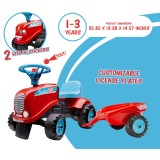 Red Toddler Tractor with Trailer and 2 sets of stickers, Ride-on and Push-along +12 months FA200B