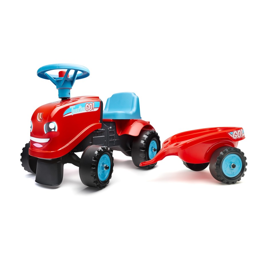 Toddler Push Ride-on Tractor by Falk with Trailer and 2 sets of stickers, +12 months FA200B