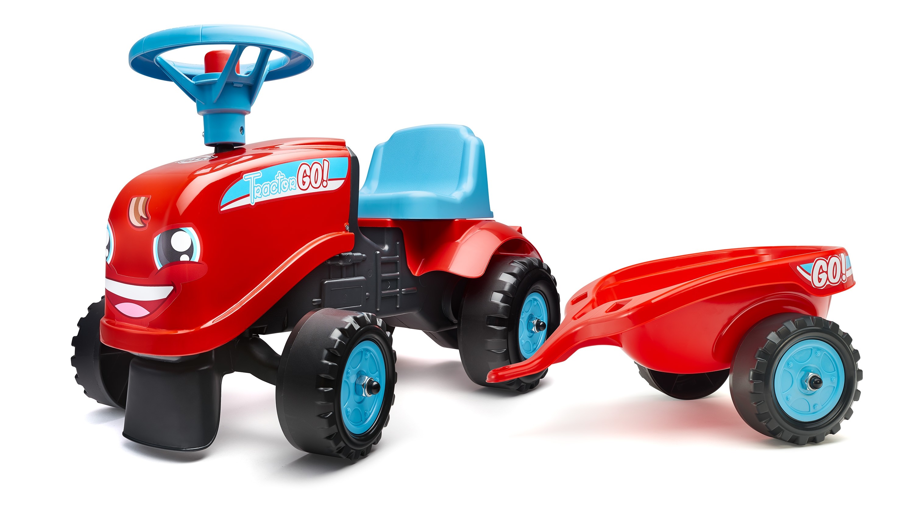 Red Toddler Tractor with Trailer and 2 sets of stickers, Ride-on and Push-along +12 months FA200B
