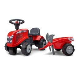 Massey Ferguson Tractor by Falk W/Trailer, Rake & Shovel, Stickers for Toddlers 1-3Y FA241C